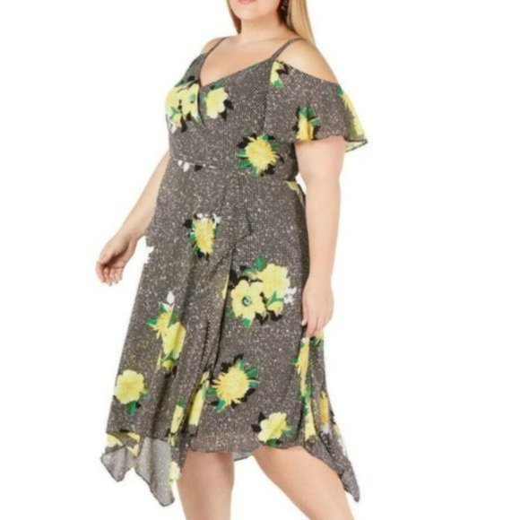 INC International Concepts Dresses & Skirts - INC Gingham Bouquet Cold-Shoulder Midi Dress